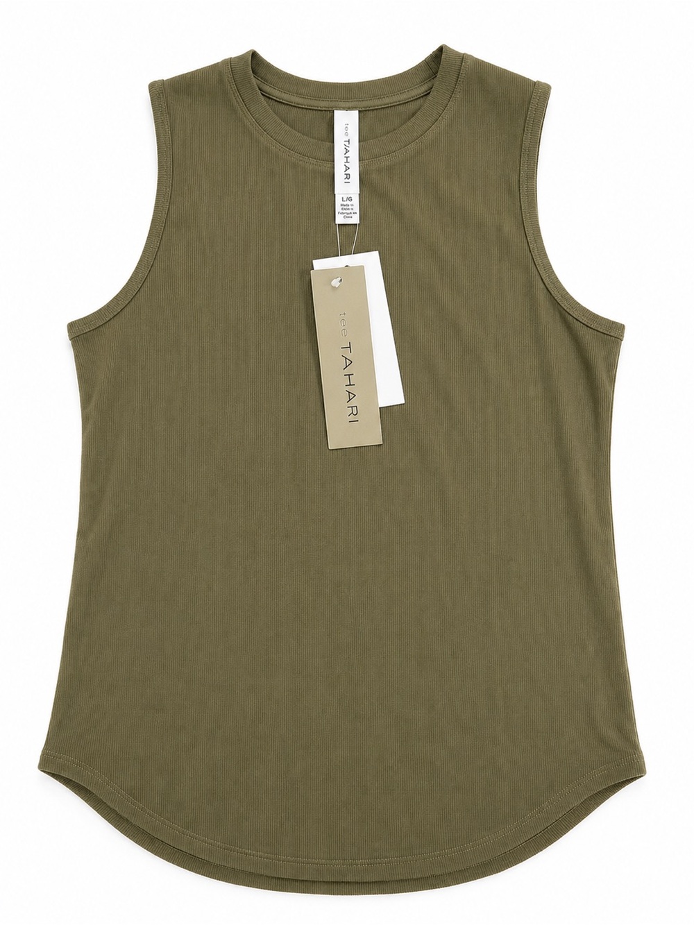 Tee Tahari Olive Green Ribbed Sleeveless Tank Top Large NWT